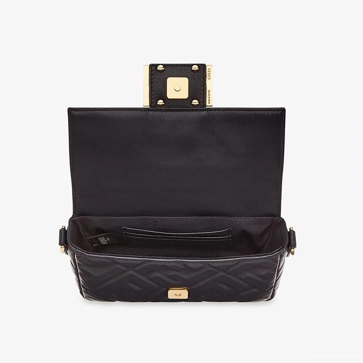 Affordable HOT Mini Nappa Leather Baguette FF Bag In Fendi Motif Black 0824
